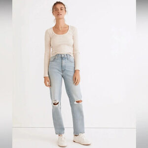 Madewell The Perfect Vintage Straight Jean  in Danby Wash: Knee-Rip Edition NWT